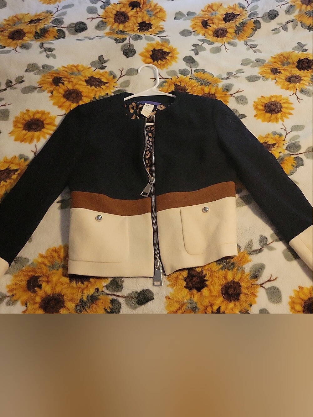 Les Copains Black, Brown & Cream Colorblock Bomber Jacket